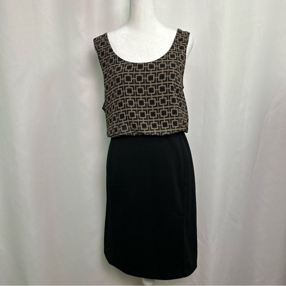 Banana Republic Dress Women’s 14 Black Brown Geometric Print Sheath Career